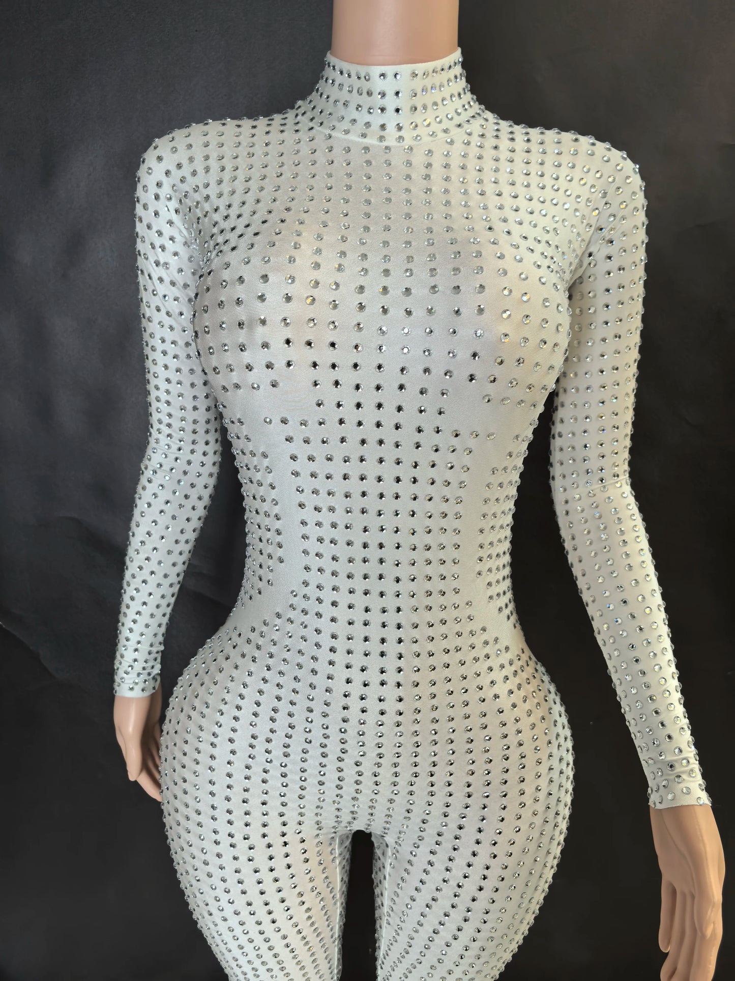 Sparkly Long Sleeve Crystal Rompers Pole DanceBodycon Bodysuits Stage Performance WearWomen Party One Piece Jumpsuits  7G
