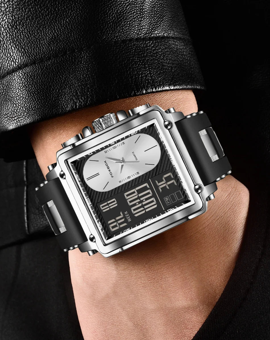 LIGE Fashion Men Quartz Wristwatches FOXBOX Top Brand Luxury Chronograph Square Digital Watch Men Casual Sports Waterproof Clock