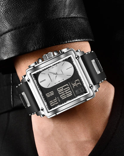 LIGE Fashion Men Quartz Wristwatches FOXBOX Top Brand Luxury Chronograph Square Digital Watch Men Casual Sports Waterproof Clock