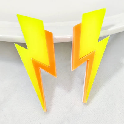 KUGUYS Two Tone Lightning Stud Earrings for Women Glitter Mirror Neon Acrylic Beach Jewelry Summer Accessories