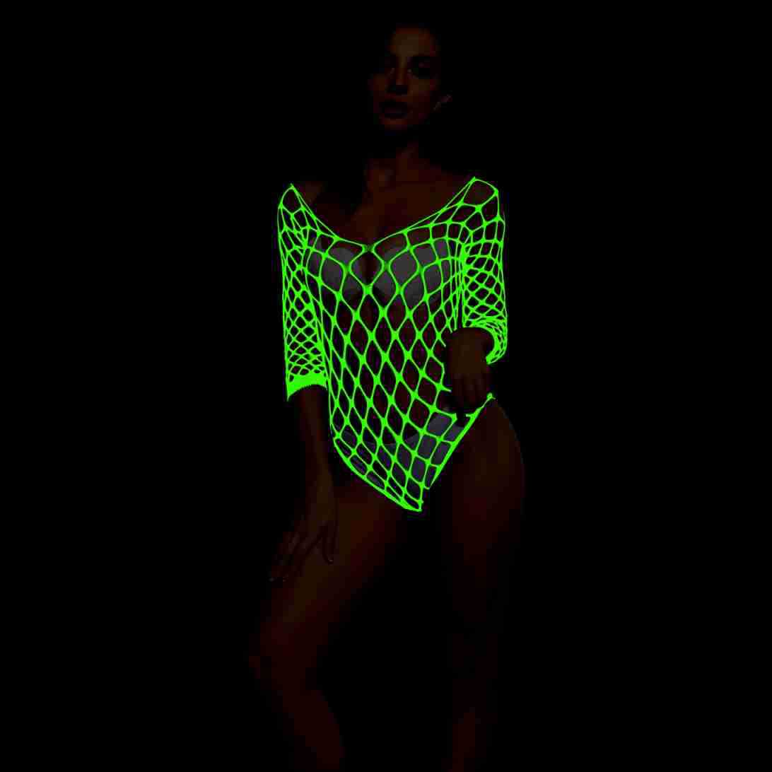 Pole Dance Clothing Luminous Glowing Lingerie Sexy Bodystocking Women Fishnet Gogo Dancer Outfit Rave Bodysuit Exotic Party