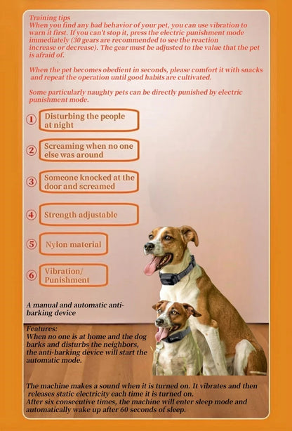 YHLC Electric Dog Training Collar Detachable Bark Rechargeable Anti Barking Shock Vibration Collar for All Dogs Pet