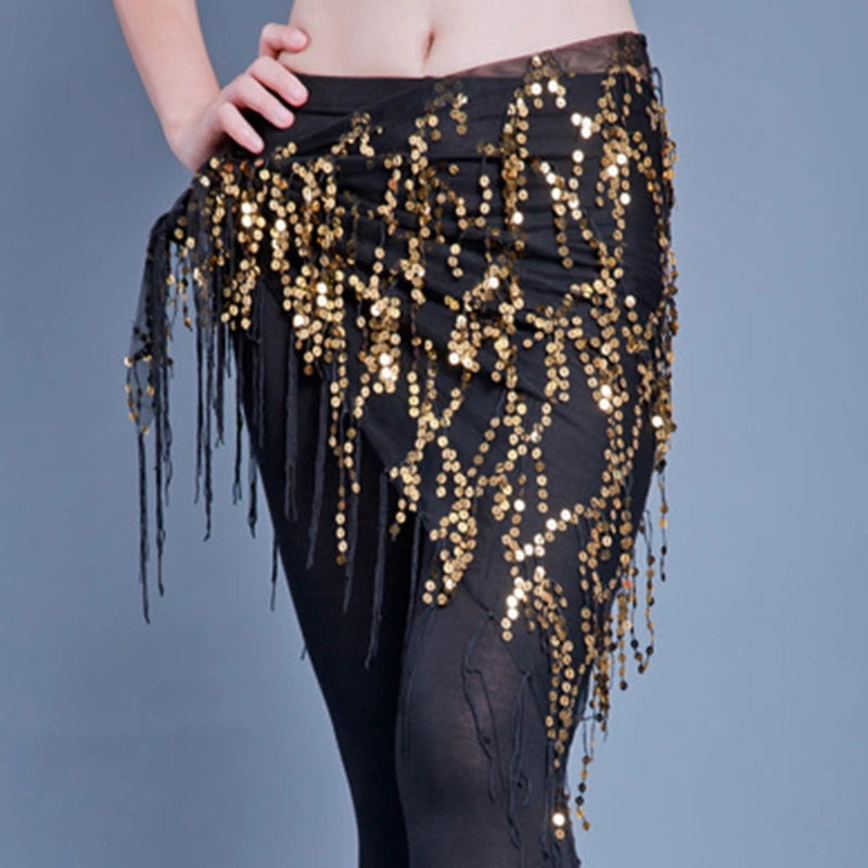 New Belly Dance Costumes Sequins Tassel Indian Belly Dance Hip Scarf for Women Dance Performance Waist Belt