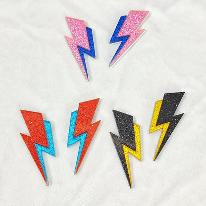 KUGUYS Two Tone Lightning Stud Earrings for Women Glitter Mirror Neon Acrylic Beach Jewelry Summer Accessories