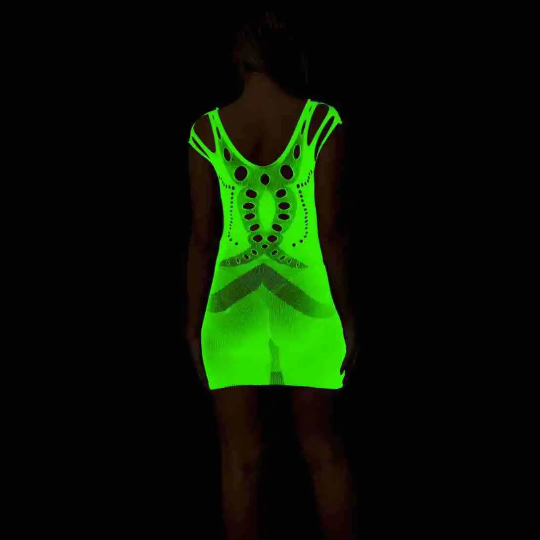 Pole Dance Clothing Luminous Glowing Lingerie Sexy Bodystocking Women Fishnet Gogo Dancer Outfit Rave Bodysuit Exotic Party