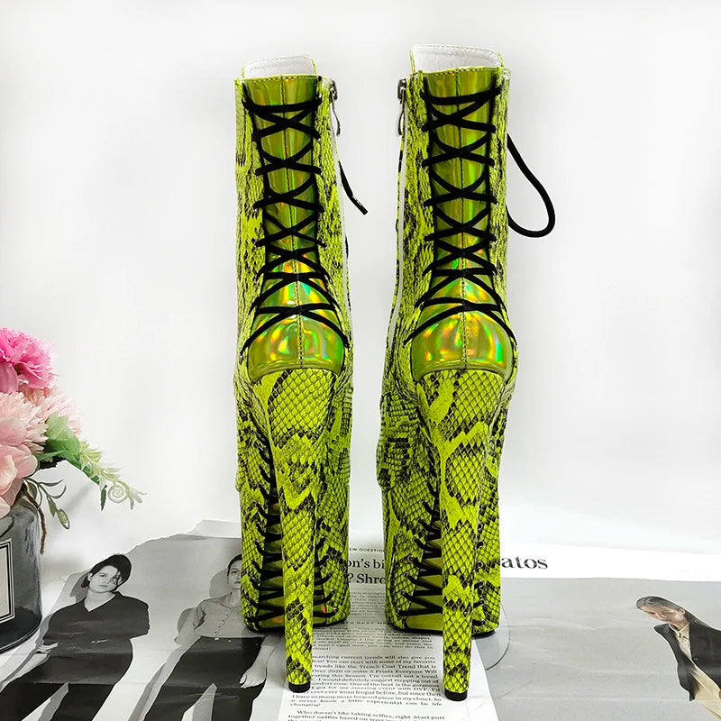 Clubbing gladiator Big Size Pole Dance Shoes Platform Ankle Boots 20cm Lace Up Stripper 8Inches High Heels Exotic  Sexy Fetish
