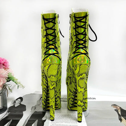 Clubbing gladiator Big Size Pole Dance Shoes Platform Ankle Boots 20cm Lace Up Stripper 8Inches High Heels Exotic  Sexy Fetish