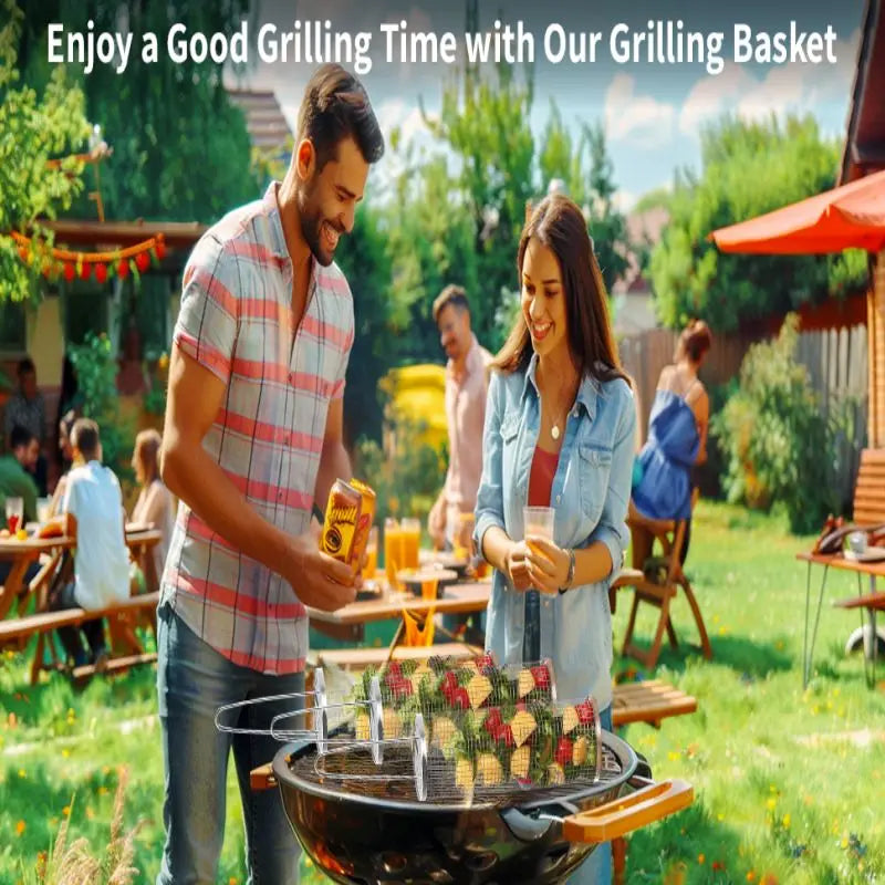 Rolling BBQ Grilling Basket Portable Bbq Vegetable Grill Basket Outdoor BBQ Accessories Round Barbecue Rack French Fries Fish