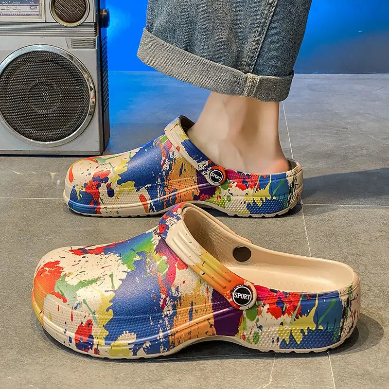 Graffiti Beach Platform Shoes Outdoor 2025 Style Adult Eva Trend Slippers for Men Summer Sale Designer Luxury Fun Sandals Man