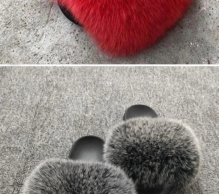 Natural fox fur slippers, fashionable outdoor multi-color animal hair slippers, women's gifts, soft EVA sole slippers,on trend