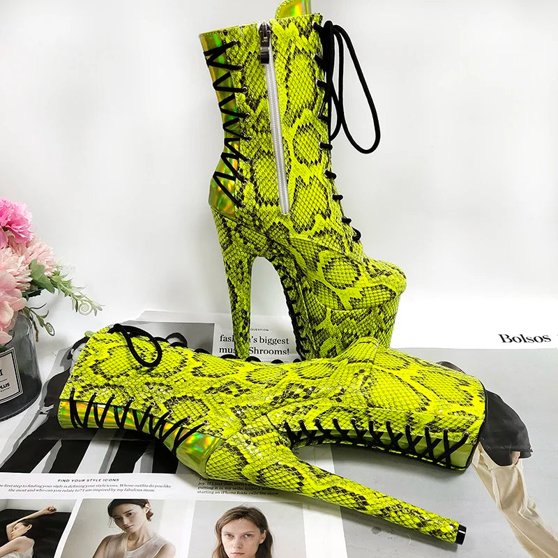 Clubbing gladiator Big Size Pole Dance Shoes Platform Ankle Boots 20cm Lace Up Stripper 8Inches High Heels Exotic  Sexy Fetish