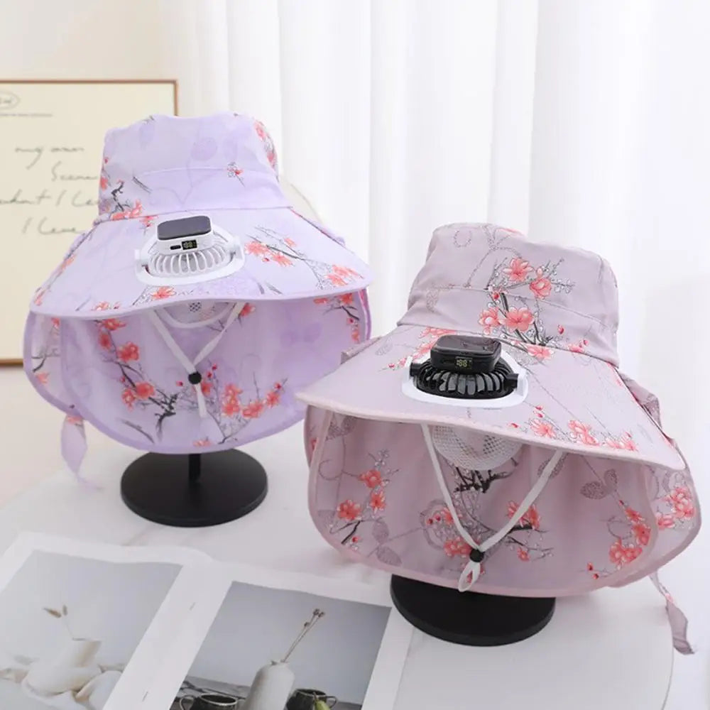Summer solar digital charge fan hat adults women countryside sun protection thin design breathable work sun hat face cap