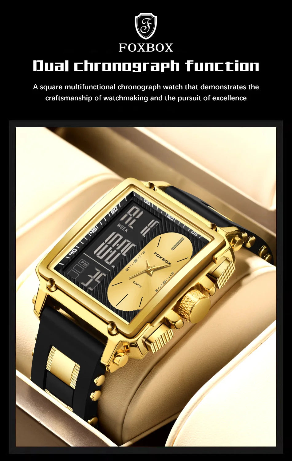 LIGE Fashion Men Quartz Wristwatches FOXBOX Top Brand Luxury Chronograph Square Digital Watch Men Casual Sports Waterproof Clock