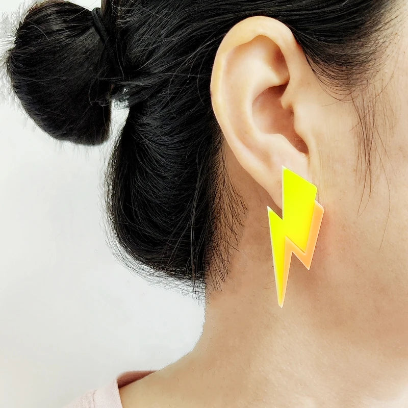 KUGUYS Two Tone Lightning Stud Earrings for Women Glitter Mirror Neon Acrylic Beach Jewelry Summer Accessories