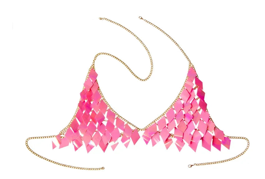 Sequins Skirt Set Women Festival Party Rave Outfit Backless Sexy Body Chain Nightclub Gogo Dancer Costume Summer Beach Wear Jazz