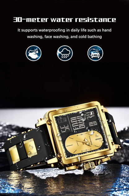 LIGE Fashion Men Quartz Wristwatches FOXBOX Top Brand Luxury Chronograph Square Digital Watch Men Casual Sports Waterproof Clock