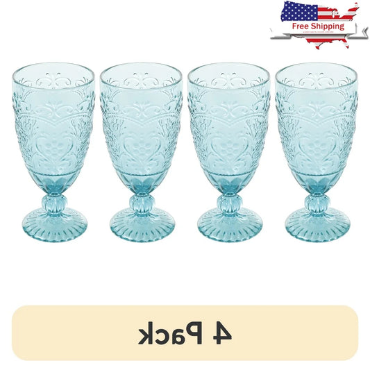 Amelia Teal Goblet Set of 4 Vintage Inspired Glasses Dishwasher Safe Elegant Drinkware Special Occasions and Everyday Use