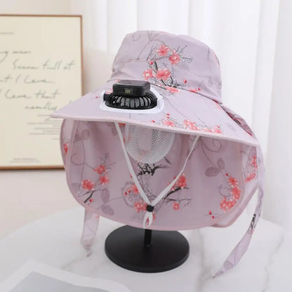 Summer solar digital charge fan hat adults women countryside sun protection thin design breathable work sun hat face cap