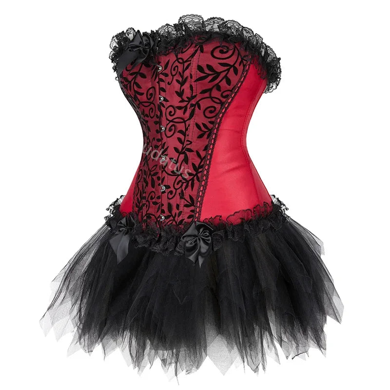 Corset  Dress Tutu Skirt Corset Bustier Lace Party Showgirl Dance Plus Size Gothic Sexy Costume Burlesque Exotic Green Purple