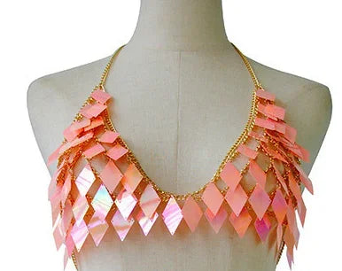 Sequins Skirt Set Women Festival Party Rave Outfit Backless Sexy Body Chain Nightclub Gogo Dancer Costume Summer Beach Wear Jazz