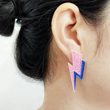 KUGUYS Two Tone Lightning Stud Earrings for Women Glitter Mirror Neon Acrylic Beach Jewelry Summer Accessories