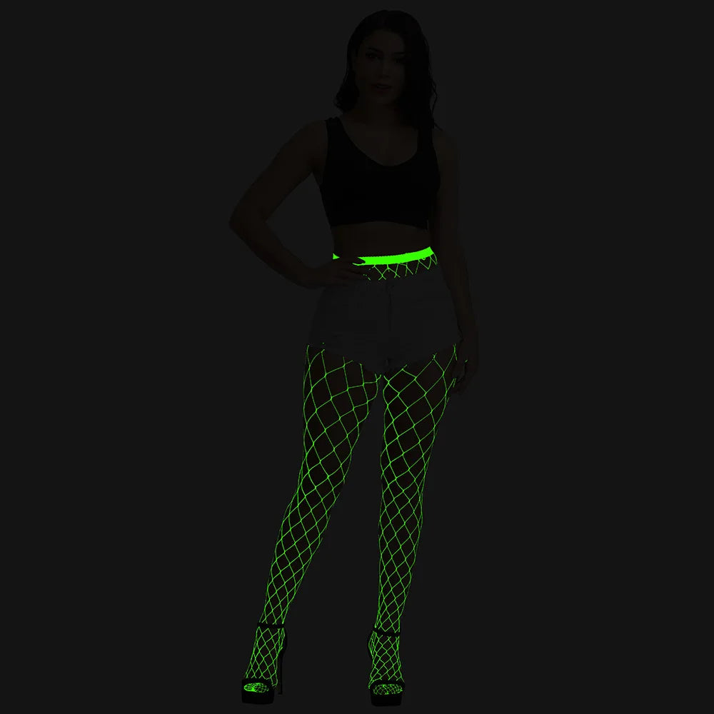 Pole Dance Clothing Luminous Glowing Lingerie Sexy Bodystocking Women Fishnet Gogo Dancer Outfit Rave Bodysuit Exotic Party