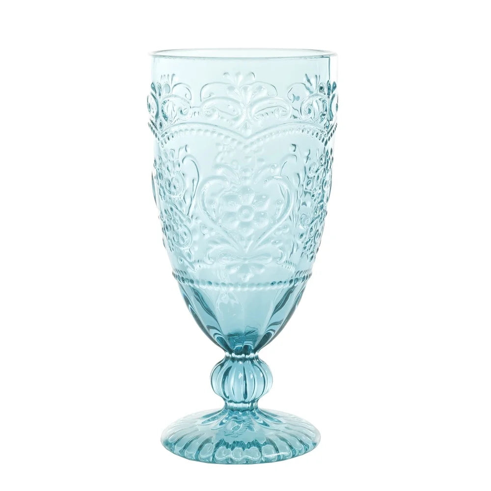 Amelia Teal Goblet Set of 4 Vintage Inspired Glasses Dishwasher Safe Elegant Drinkware Special Occasions and Everyday Use