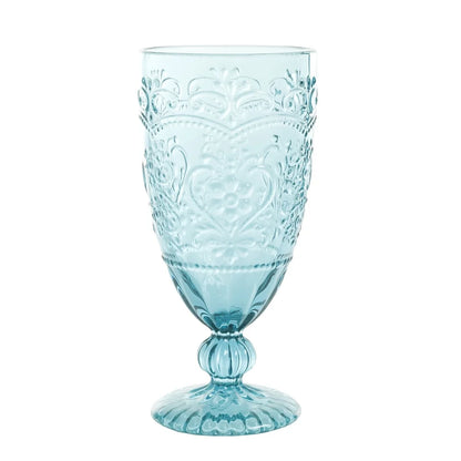Amelia Teal Goblet Set of 4 Vintage Inspired Glasses Dishwasher Safe Elegant Drinkware Special Occasions and Everyday Use