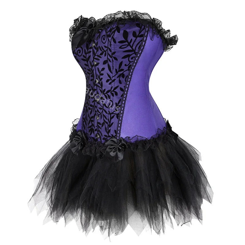 Corset  Dress Tutu Skirt Corset Bustier Lace Party Showgirl Dance Plus Size Gothic Sexy Costume Burlesque Exotic Green Purple