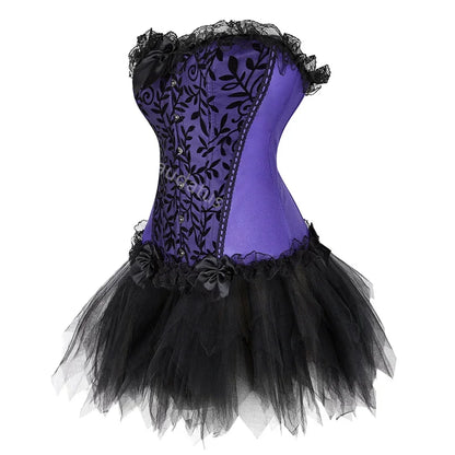 Corset  Dress Tutu Skirt Corset Bustier Lace Party Showgirl Dance Plus Size Gothic Sexy Costume Burlesque Exotic Green Purple