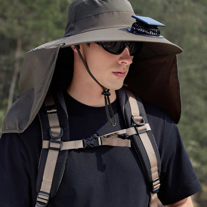Solar-Powered Outdoor Cooling Fan Hat with Adjustable Brim - UV Protection Sun Cap for Fishing, Hiking & Summer Travel