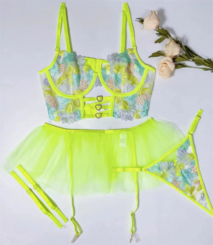2025 Wholesale Women's Sexy Mesh See-through Lingerie Bikini Sets Adult Lady Pushed Up Nude Underwear Hot Open Crotch Tutu Dress