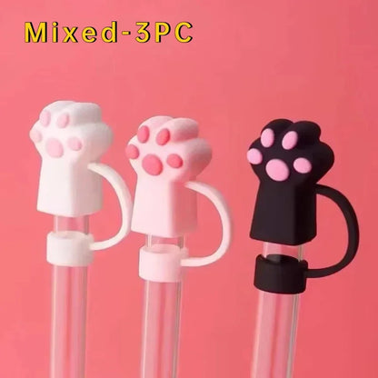 1/3Pcs Cartoon Cute Cat Claw Straw Cover Glass Beverage Dustproof Straw Cover Kitchen Beverage Straw Accessories
