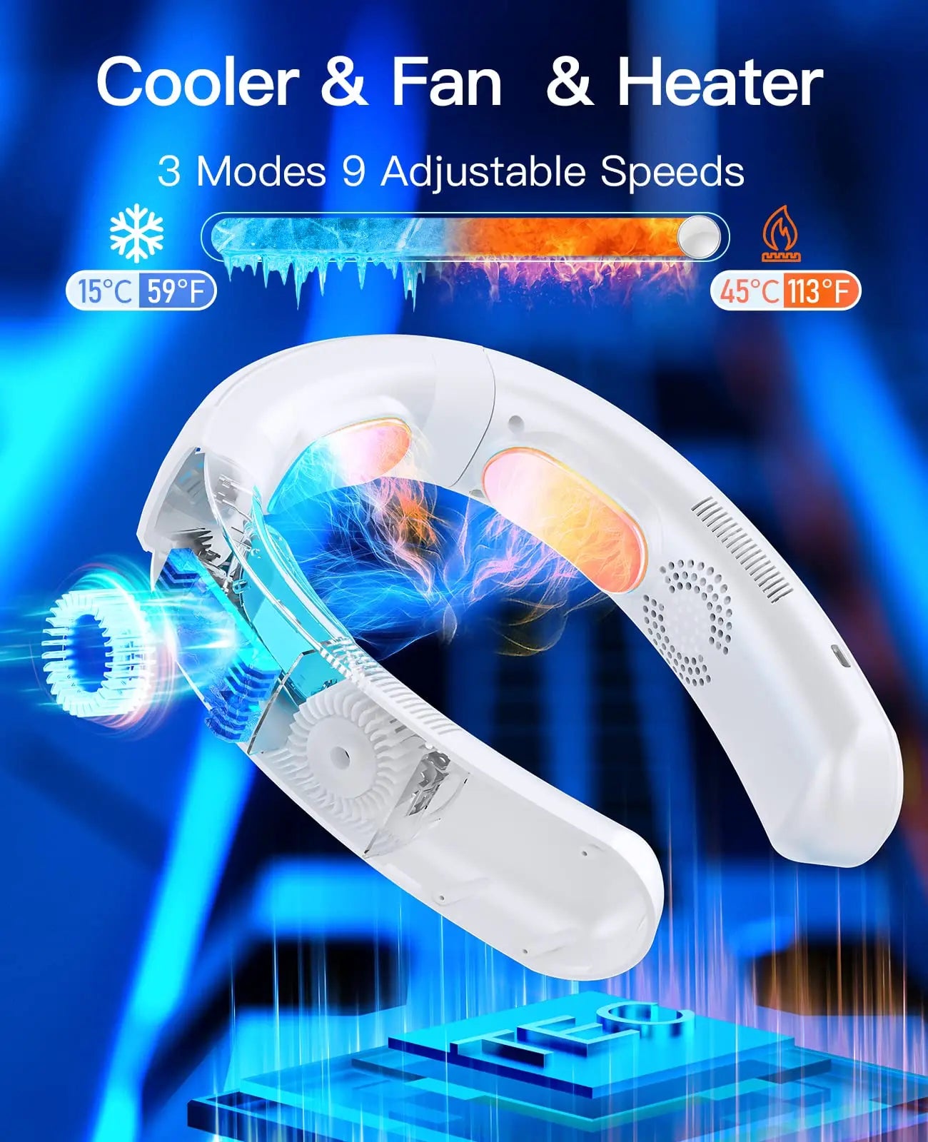 2025 New Wearable Air Conditioner USB Rechargeable Portable 3 Refrigeration Hanging Neck Fan Mute 6000mAh Outdoor Summer Cooler