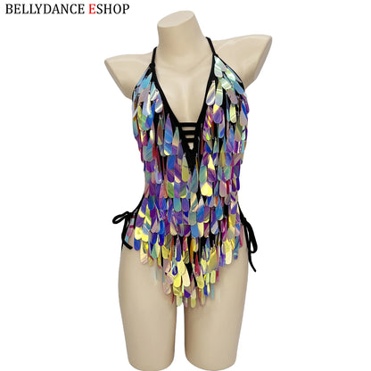 Sparkly Beaded One-Piece Bodysuit Sexy Party Show Club Wear Rave Nightclub Outfit gogo costume Stage Performance Dance Clothes