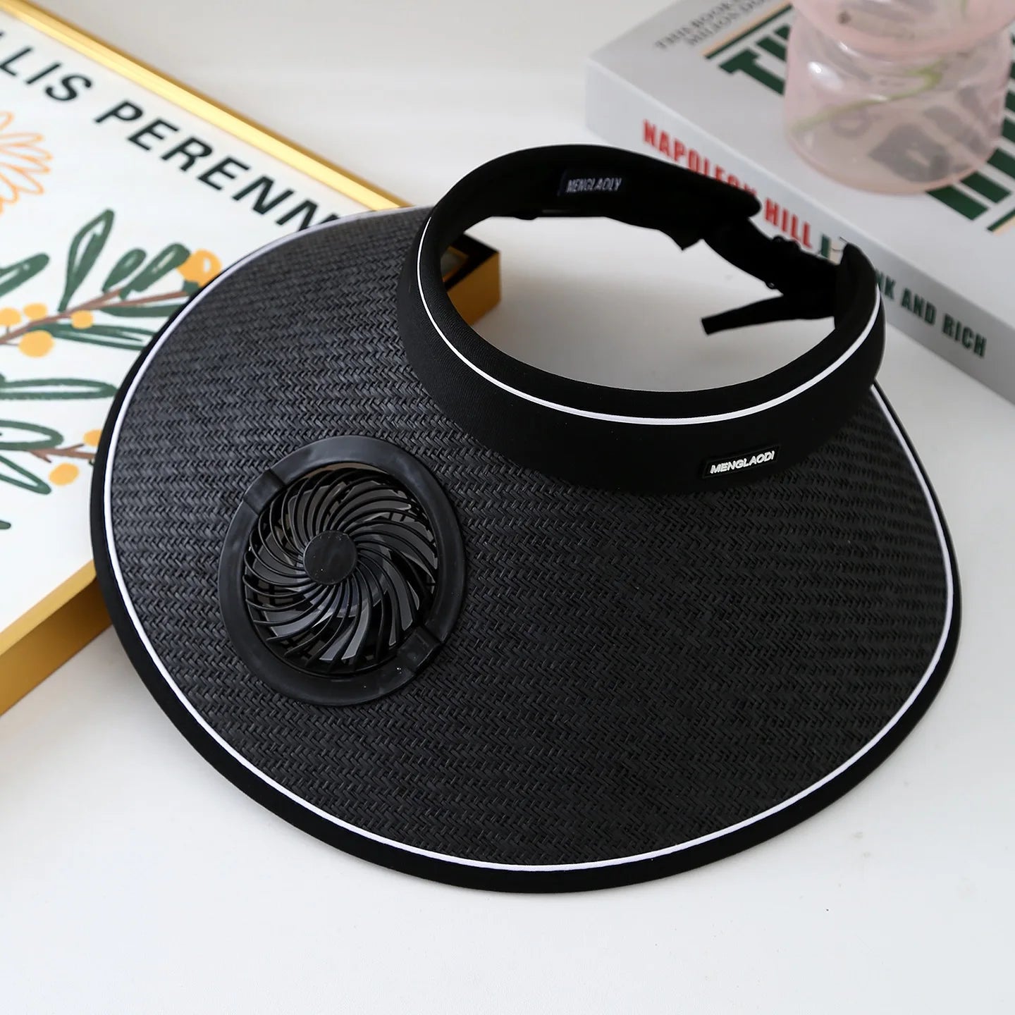 Wide Brim Sun Hat With Built-in Fan Summer Cap Outdoor Straw Visor Hat With Solar/USB Powered Fan For Camping Fishing Hiking