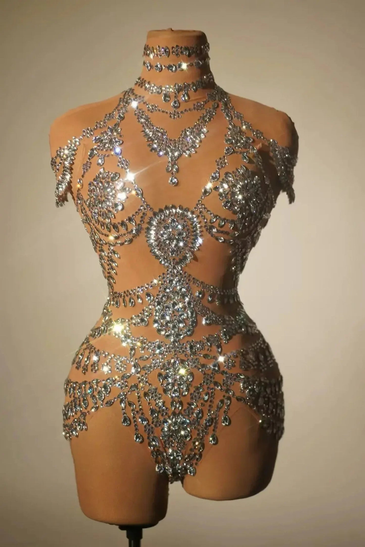 Club Birthday Leotard Dancer Playsuit Performance Wear Mesh Rhinestone Jumpsuit Sexy Women See Through Crystal Bodysuits