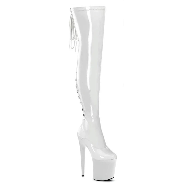 Sexy Over The Knee Boots Fetish Shoes 20cm Lace Up Platfor Patent Leather Stripper Heels Pole Dance 8inch Exotic Dancer New