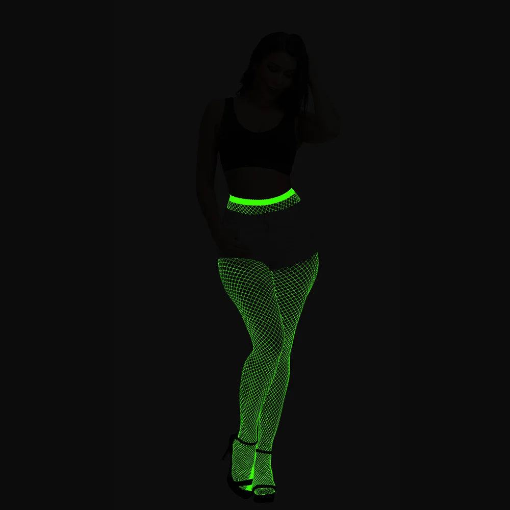 Pole Dance Clothing Luminous Glowing Lingerie Sexy Bodystocking Women Fishnet Gogo Dancer Outfit Rave Bodysuit Exotic Party