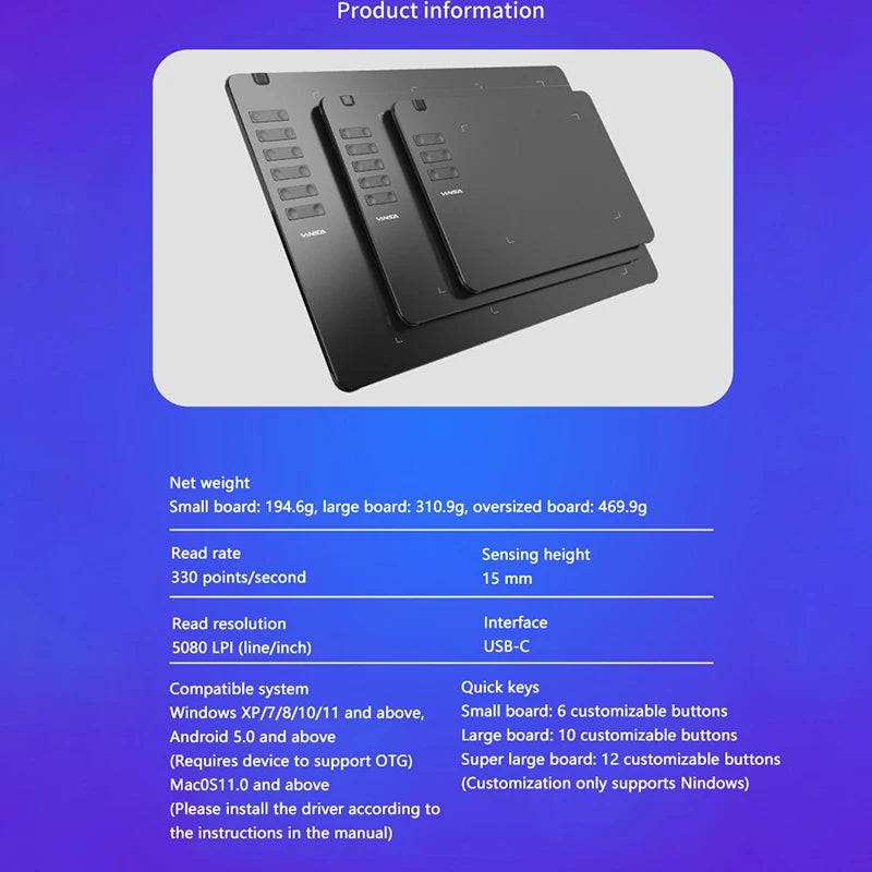 Graphics Drawing Tablet Digital Pen Pad Writing Drawing Board For Android Phone Windows Mac Laptop For Painting Designing Course
