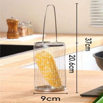 Rolling BBQ Grilling Basket Portable Bbq Vegetable Grill Basket Outdoor BBQ Accessories Round Barbecue Rack French Fries Fish