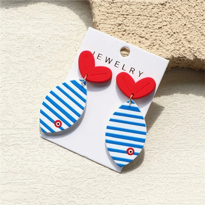 Ocean Blue Striped Print Fish Tail Acrylic Stud Earrings for Women Cute Beach Vacation Design Earrings Party Jewelry Gifts
