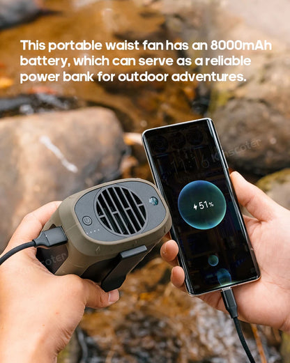 8000mAh Outdoor Waist Fan Portable Multifunctional Camping Fan Bladeless Hanging Neck Fan with Power Bank LED Lighting