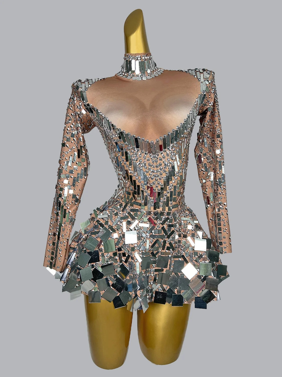 Women's Sexy Stage Rhinestones Mirrors Bodysuit Birthday Celebrate Party Outfit Singer Dancer Show Leotard Performance Costume