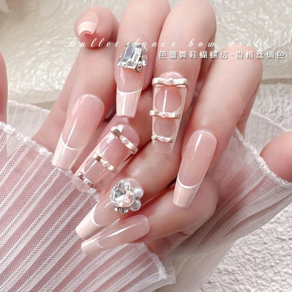 10Pcs Ballet Dance Shoes 3D Nail Charms 8mm Pink Metal Dance Shoes Ribbon Nail Art DIY Kawaii Ballet Bows Manicure Supplies &*&