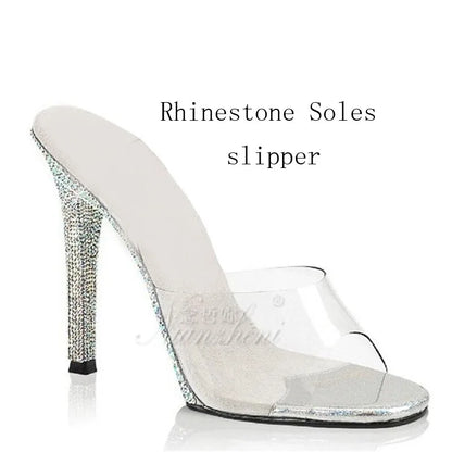 12cm high heel shoes modeling performance, bikini competition shoes, rhinestone soles stripper  fetish sandals evening 5 inches