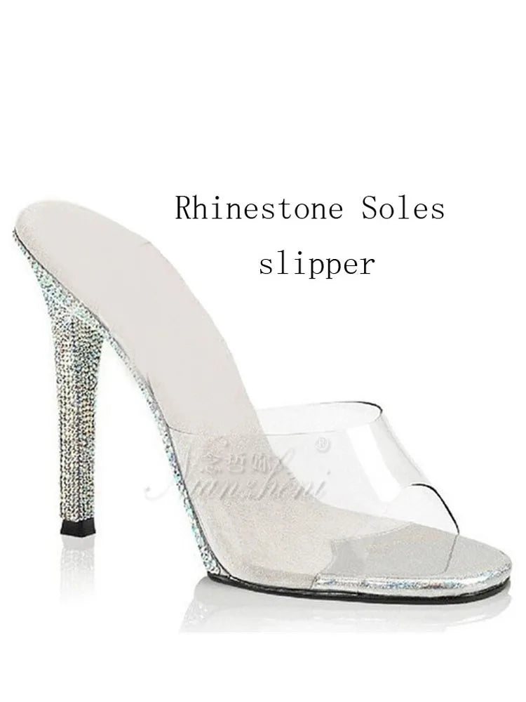 12cm high heel shoes modeling performance, bikini competition shoes, rhinestone soles stripper  fetish sandals evening 5 inches