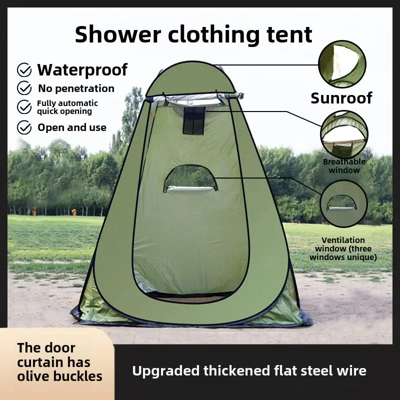 Shower Tent Outdoor Camping Camping Mobile Toilet Changing Clothes Tent Toilet Tent Single Bath Cover with Window Army Green