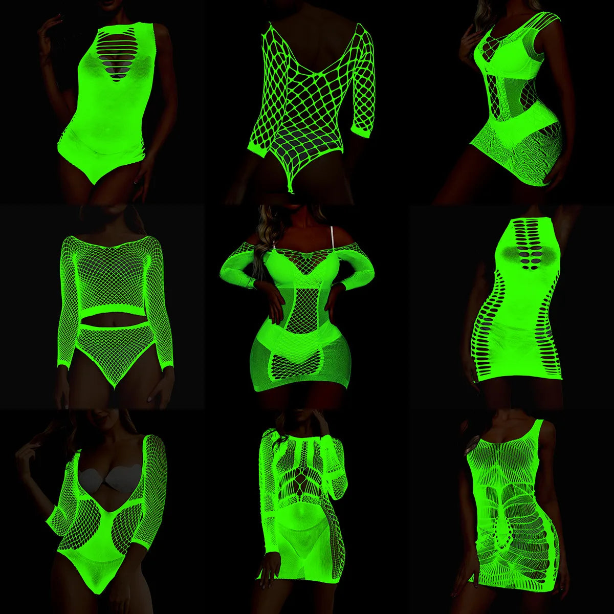 Pole Dance Clothing Luminous Glowing Lingerie Sexy Bodystocking Women Fishnet Gogo Dancer Outfit Rave Bodysuit Exotic Party