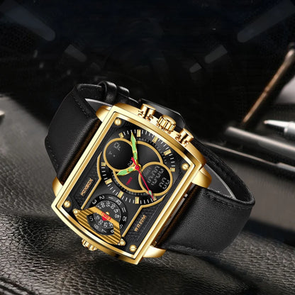 LIGE Digital Men's Watches Fashion Square Military Stainless Casual Sports Quartz Electronic Watch Waterproof Male Alarm Clocks